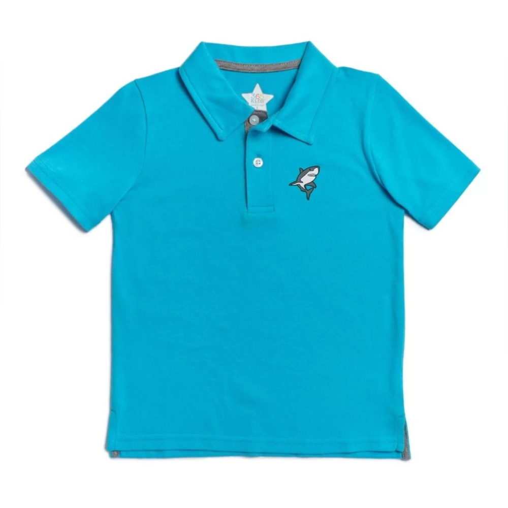 EUC 365 Kids by Garanimals Aqua Wave Short Sleeve Solid Shark Polo. Size 6.